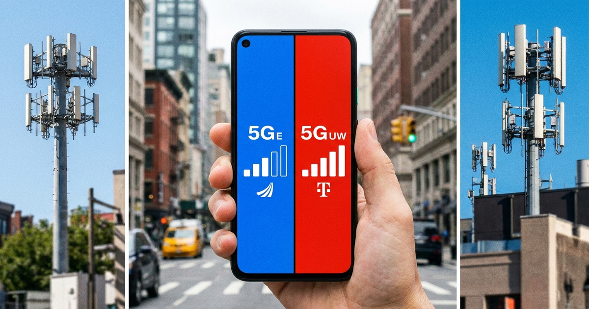 Split phone screen showing two different carrier signal icons side by side