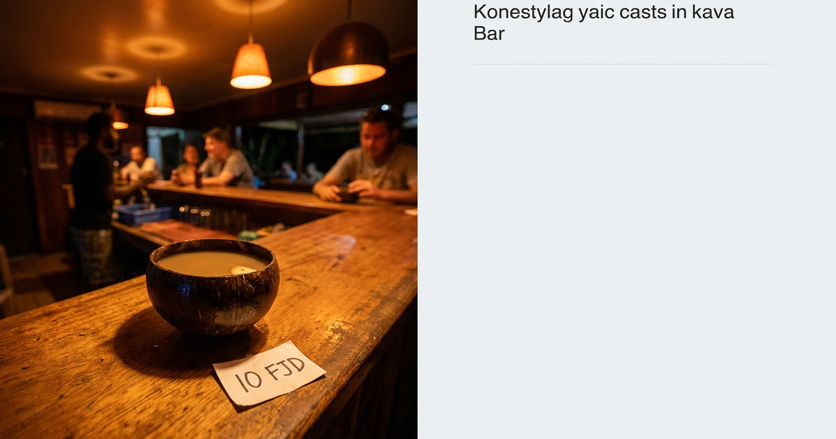 Filled kava shell on a bar counter beside a small price tag, warm amber bar lighting Filled kava shell on a bar counter beside a small price tag, warm amber bar lighting