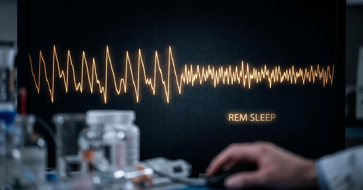 Brain wave pattern transitioning into rapid eye movement sleep, dark background with amber sawtooth wave lines Brain wave pattern transitioning into rapid eye movement sleep, dark background with amber sawtooth wave lines